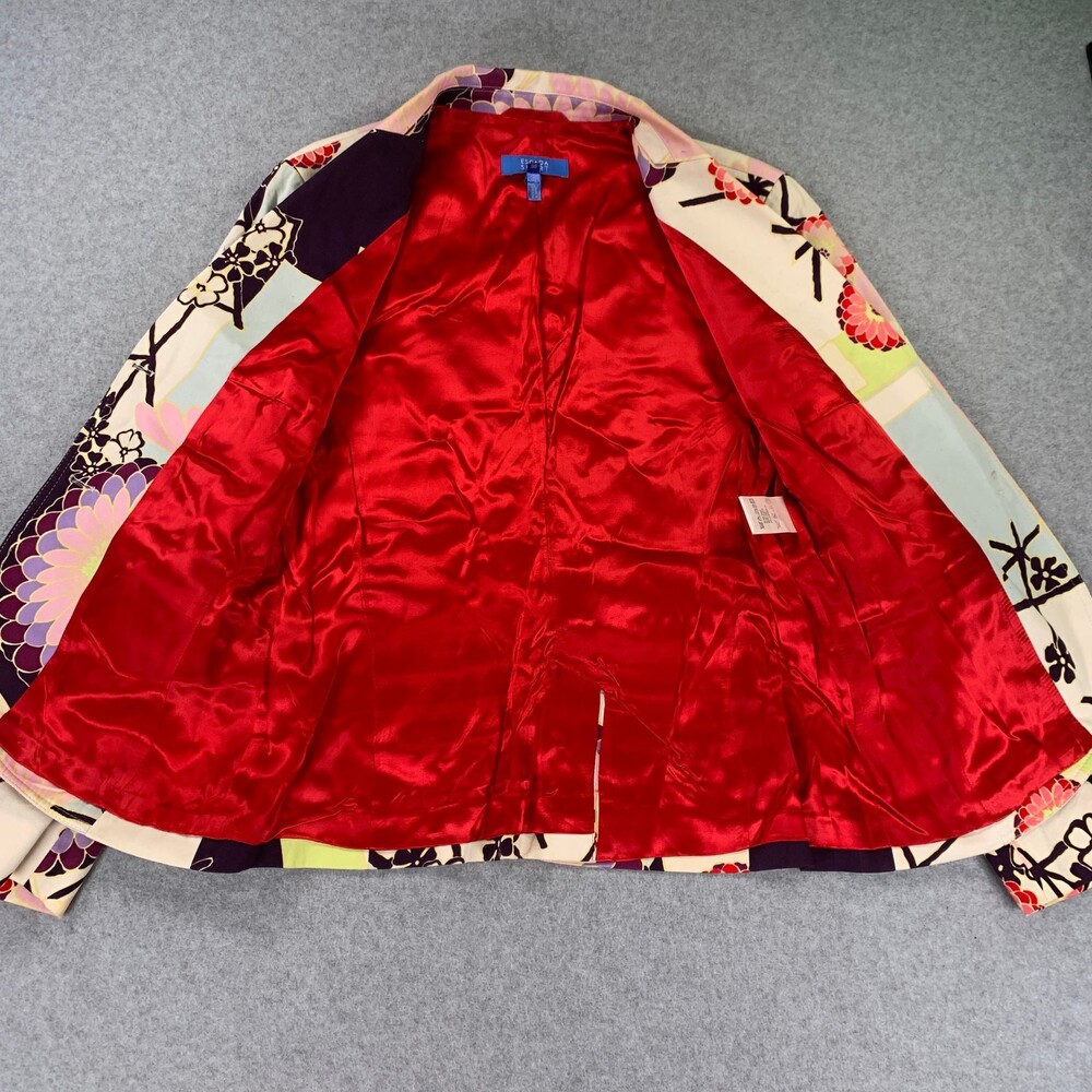 Escada Sport Blazer Jacket Japanese Floral Print Cotton Red Lining Size 38 - Picture 8 of 11